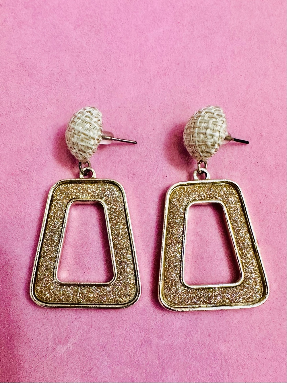 Woven Stud Gold Glitter Geometric Dangle Earrings